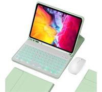kuaijiexiaopu Tablet Protective Case with Pen Slot, Round Key Cap Keyboard Mouse Suitable for iPad Mini 7 2024/Mini6 2021 8.3-inch Universal(Green+backlit keyboard+mouse)