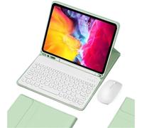 kuaijiexiaopu Tablet Protective Case with Pen Slot, Round Key Cap Keyboard Mouse Suitable for iPad Pro 2018-2022 12.9-inch Universal(Green+keyboard+mouse)