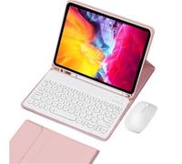 kuaijiexiaopu Tablet Protective Case with Pen Slot, Round Key Cap Keyboard Mouse Suitable for iPad Pro 11 inch 2024(Pink+keyboard+mouse)