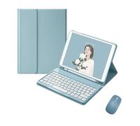 kuaijiexiaopu Tastiera e mouse con tasti rotondi staccabili, custodia in pelle PU+TPU compatibile con Samsung Galaxy Tab A9 Plus 11 pollici SM-X216/X218(Misty Blue+Keyboard)