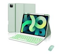 kuaijiexiaopu Tastiera retroilluminata a 7 colori staccabile, custodia con supporto in pelle flip compatibile con iPad 10a generazione da 10,9 pollici(Mint Green+Keyboard+Mouse)