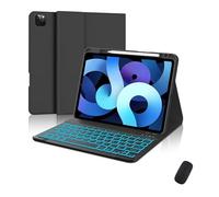kuaijiexiaopu Tastiera retroilluminata a 7 colori staccabile, custodia con supporto in pelle flip compatibile con iPad 10a generazione da 10,9 pollici(Black+Keyboard+Mouse)