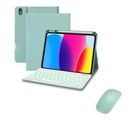 kuaijiexiaopu Tastiera retroilluminata staccabile, custodia protettiva in pelle flip compatibile con iPad 10a generazione da 10,9 pollici(Mint Green+keyboard+Mouse)