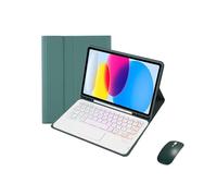kuaijiexiaopu Tastiera retroilluminata tricolore staccabile, custodia con supporto in pelle PU+TPU compatibile con iPad Air5/Air4 da 10,9 pollici(Dark Green+Keyboard+Mouse)