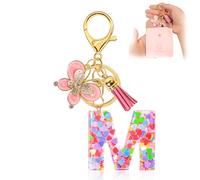 Kuaikely Portachiavi Donna con Lettera, Farfalla e Nappa Rosa -Macchina e Charm Borsa - Portachiavi Personalizzato Perfetto come Regali Ragazza(M)