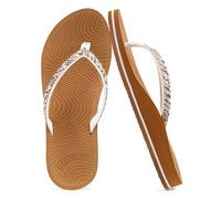 KuaiLu Infradito Donna Con Strass e Supporto Per Arco Yoga Mat Cuscino Sandali Moda Estate Spiaggia Piscina Viaggio Ortotici Camminare Perizoma Sandles Slip On Fascite Plantare Bianco Kaki 37