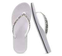 KuaiLu Infradito Donna Con Strass e Supporto Per Arco Yoga Mat Cuscino Sandali Moda Estate Spiaggia Piscina Viaggio Ortotici Camminare Perizoma Sandles Slip On Fascite Plantare Argento Bianco 42