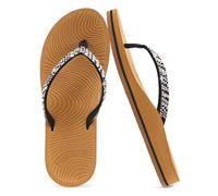 KuaiLu Infradito Donna Con Strass e Supporto Per Arco Yoga Mat Cuscino Sandali Moda Estate Spiaggia Piscina Viaggio Ortotici Camminare Perizoma Sandles Slip On Fascite Plantare Nero Kaki 40