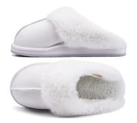 KuaiLu Pantofole Donna Invernali Pelose Chiuse Ciabatte Casa Calde Peluche Pelo Foderata Babbucce Comode Memory Foam Slippers Antiscivolo Suola Scarpe Niente tacchi Bianco 43