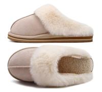 KuaiLu Pantofole Donna Invernali Pelose Chiuse Ciabatte Casa Calde Peluche Pelo Foderata Babbucce Comode Memory Foam Slippers Antiscivolo Suola Scarpe Niente tacchi Beige 36