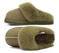 KuaiLu Pantofole Donna Invernali Pelose Chiuse Ciabatte Casa Calde Peluche Pelo Foderata Babbucce Comode Memory Foam Slippers Antiscivolo Suola Scarpe Niente tacchi Verde Oliva 38