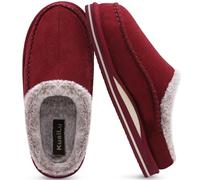 KuaiLu Pantofole per arco plantare da uomo Comodo Interno Cuciture fatte a mano microsuede Scivolare su Scarpe da casa Pelliccia sintetica calda Gomma Rosso Taglia 44