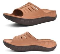 KuaiLu Sandali di Recupero Uomo con Comode Ortopediche Fascite Plantare Supporto Arco Ciabatte Aperte Leggero Sportivi Ciabatta Estive Mare Spiaggia Piscina Doccia Sandalo Marrone Cachi 44