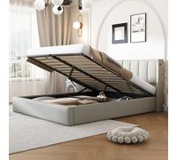 KUAKE 180 x 200 cm Letto matrimoniale imbottito con contenitore, con Luce a LED e USB, con testiera regolabile, rivestimento in pelle PU