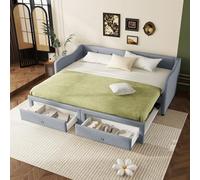 KUAKE Daybettt 90 x 200 cm, con letto estraibile, divano letto con due cassetti, letto singolo, lino, senza materasso (grigio)