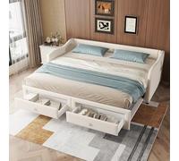 KUAKE Daybettt 90 x 200 cm, divano letto con due cassetti, letto singolo, lino, senza materasso (beige)