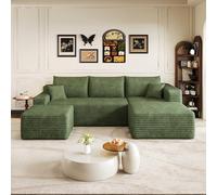 KUAKE Divano a forma di nuvola, 241 cm, moderno e minimalista, comodo divano a forma di L per il soggiorno, seduta profonda con angolo, senza montaggio necessario, colore: verde:Chaise rivolta verso