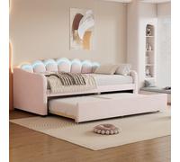 KUAKE Lettino da giorno 90 x 200 cm con letto estraibile, divano letto, letto singolo, velluto, luce ambientale che cambia colore, senza materasso (rosa)