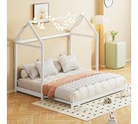 KUAKE Lettino estraibile per bambini 90/180 x 190 cm, struttura in legno massello con rete a doghe, letto singolo, bianco