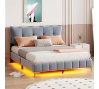 KUAKE Lettino imbottito per bambini, 160 x 200 cm, struttura per letto L-E-D, con rete a doghe, schienale per ragazzi, letto matrimoniale, tessuto di velluto, senza materasso (grigio, 160 x 200 cm)