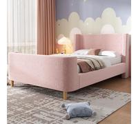 KUAKE Lettino imbottito per bambini, letto singolo 90 x 200 cm, per ragazzi e ragazze, in velluto, senza materasso (rosa)