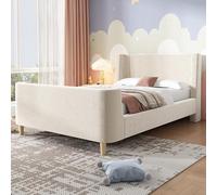 KUAKE Lettino imbottito per bambini, letto singolo 90 x 200 cm, per ragazzi e ragazze, in velluto, senza materasso (beige)