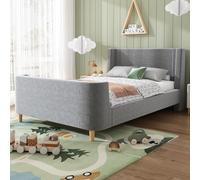 KUAKE Lettino imbottito per bambini, letto singolo 90 x 200 cm, per ragazzi e ragazze, in velluto, senza materasso (grigio)