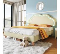 KUAKE Lettino per bambini 160 x 200 cm, letto matrimoniale imbottito, struttura del letto con rete a doghe e testiera LED regolabile, in poliuretano, per camera da letto, camera degli ospiti (160 x