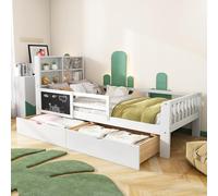 KUAKE Lettino per bambini 90 x 200 cm, letto singolo con multi funzioni, protezione anticaduta e rete a doghe, letto per ragazzi con cassetti e lavagna, senza materasso, bianco