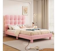 KUAKE Lettino per bambini, 90 x 200 cm, letto singolo, con rete a doghe, comoda imbottitura testiera, schienale per ragazzi e ragazzi, senza materasso (rosa, 90 x 200 cm)