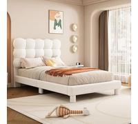 KUAKE Lettino per bambini, 90 x 200 cm, letto singolo, con rete a doghe, comoda imbottitura testiera, schienale per ragazzi e ragazzi, senza materasso (bianco, 90 x 200 cm)