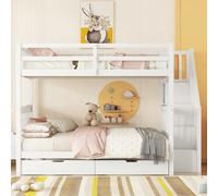 KUAKE Letto a castello 140 x 200 cm, telaio per scale con due cassetti, griglia alta, lettino, letto per bambini, certificato EN 747-1, bianco (140 x 200 cm)