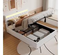 KUAKE Letto contenitore matrimoniale con presa USB e presa di tipo C, lettomatrimoniale 160 x 200 cm con luce d'atmosfera sul letto, lettoidraulico,letto una piazza e mezza con base a doghe