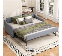 KUAKE Letto imbottito 90 x 200 cm con letto estraibile, letto matrimoniale con porta USB, letto matrimoniale con rete a doghe, divano letto per gli ospiti, letto per ragazzi, materiale di lino, senza