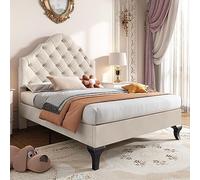 KUAKE Letto imbottito 90 x 200 cm,con schienale e testiera regolabile in altezza, tessuto di flanella delicato sulla pelle, per adulti e ragazzi, senza materasso (Beige, 90x200cm)