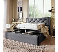 KUAKE Letto Imbottito Idraulico 140X200 con Rete a Doghe in Legno, Struttura e Testata Moderna, Contenitore Sottoletto in Cotone (Grigio Scuro, 140x200cm)