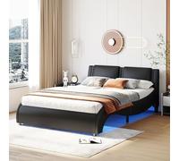 KUAKE Letto Matrimoniale 140 x 200 cm, Letto una piazza e mezza con LED e testiera, letto imbottito 140 x 200 cm, con rete a doghe, letto matrimoniale in similpelle, con struttura moderna