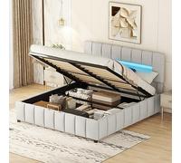 KUAKE Letto matrimoniale 180 x 200 cm, letto imbottito, letto familiare, piattaforma con testa a LED, struttura moderna con spazio di archiviazione (grigio, 180 x 200 cm)