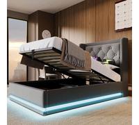 KUAKE Letto singolo con LED e funzione di ricarica USB&Type-C,Letto contenitore idraulico 90 * 200 cm,funzione LED su 3 lati,letto una piazza e mezza con testata imbottita