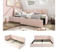 KUAKE Letto singolo imbottito 90 x 200 cm, con cassetti, letto per bambini, con rete a doghe, letto per ragazzi e adulti, colore: rosa