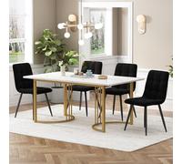 KUAKE Set tavolo da pranzo con 4 sedia in velluto, tavolo da pranzo da cucina per casa e famiglia, gambe in metallo dorato + 4 sedie nere