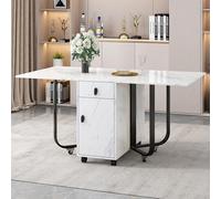 KUAKE Tavolo pieghevole mobile, bianco, con armadio e 2 cassetti, tavolo da cucina pieghevole, tavolo versatile, tavolo da pranzo salvaspazio con 4 gambe di supporto, con puleggia (nero)