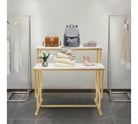 KUANGGE Espositore da banco a 2 Ripiani per Negozi di Abbigliamento, Scarpe, Borse, Cappelli, Borse, Cosmetici, Gioielli, Artigianato, Fiori, Cibo, Tavolo da Esposizione, Organizer da banco, Oro