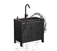 KUANGGE Lavello per Catering, lavello Indipendente in Acciaio Inox Nero con unità di scolo e Rubinetto per Acqua Calda e Fredda e Ripiani portaoggetti per Lavanderia, Garage, Interni ed Esterni. (di