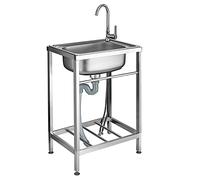 KUANGGE Ristorante Commerciale, Vasca Singola in Acciaio Inossidabile Indipendente, con Rubinetto, ripiano portaoggetti per Cucina e Ristorante, per Interni ed Esterni, Garage, Lavanderia/ripostigli