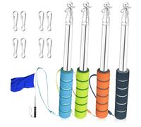 KUBDPQOR Asta Telescopica, 4 Aste Telescopiche per Bandiere Portatili, 1.6m Asta per Bandiera con 8 Bandiere Clip, Palo Telescopico in Acciaio Inox, per Viaggi, Campeggio, Gite, Concorsi, Insegnanti