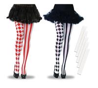 KUBDPQOR Collant Arlecchino, Calze a Righe Bianche e Nere, 2 Paia di Calze da Circo e 36 Patch Antiscivolo, Calze da Donna sopra Il Ginocchio, Collant Halloween Donna, Cosplay di Carnevale