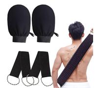 KUBDPQOR Guanti esfolianti Corpo 2 Paia + Asciugamani Scrub Schiena 2 Pezzi per Donna Uomo, esfoliante Bagno in Fibra per Pelle secca e grassa, Kit Spa Doccia Viaggio casa