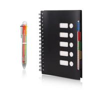 KUBDPQOR Quaderno Appunti A5, Taccuino Appunti Pratico, Quaderni Ad Anelli 300 Pagine con Etichette di 5 Colori e Una Penna a Sfera di 6 Colori, ideale per la Scuola, l'Ufficio e l'Uso Quotidiano