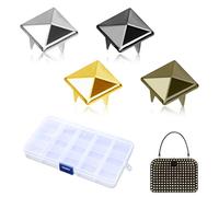 KUBDPQOR Rivetti, 200 Pezzi Rivetti Quadrati, Borchie Decorative a Quattro Punte, Ribattini per Cuoio Punk a Forma di Piramide, Ribattini Quadrati in Metallo per Borse, Vestiti, Scarpe(4 Colori)